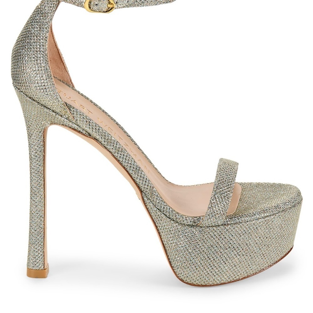 Stuart Weitzman Nudistcurve Metallic Platform Heels – Size 9 – NEW Retail $550